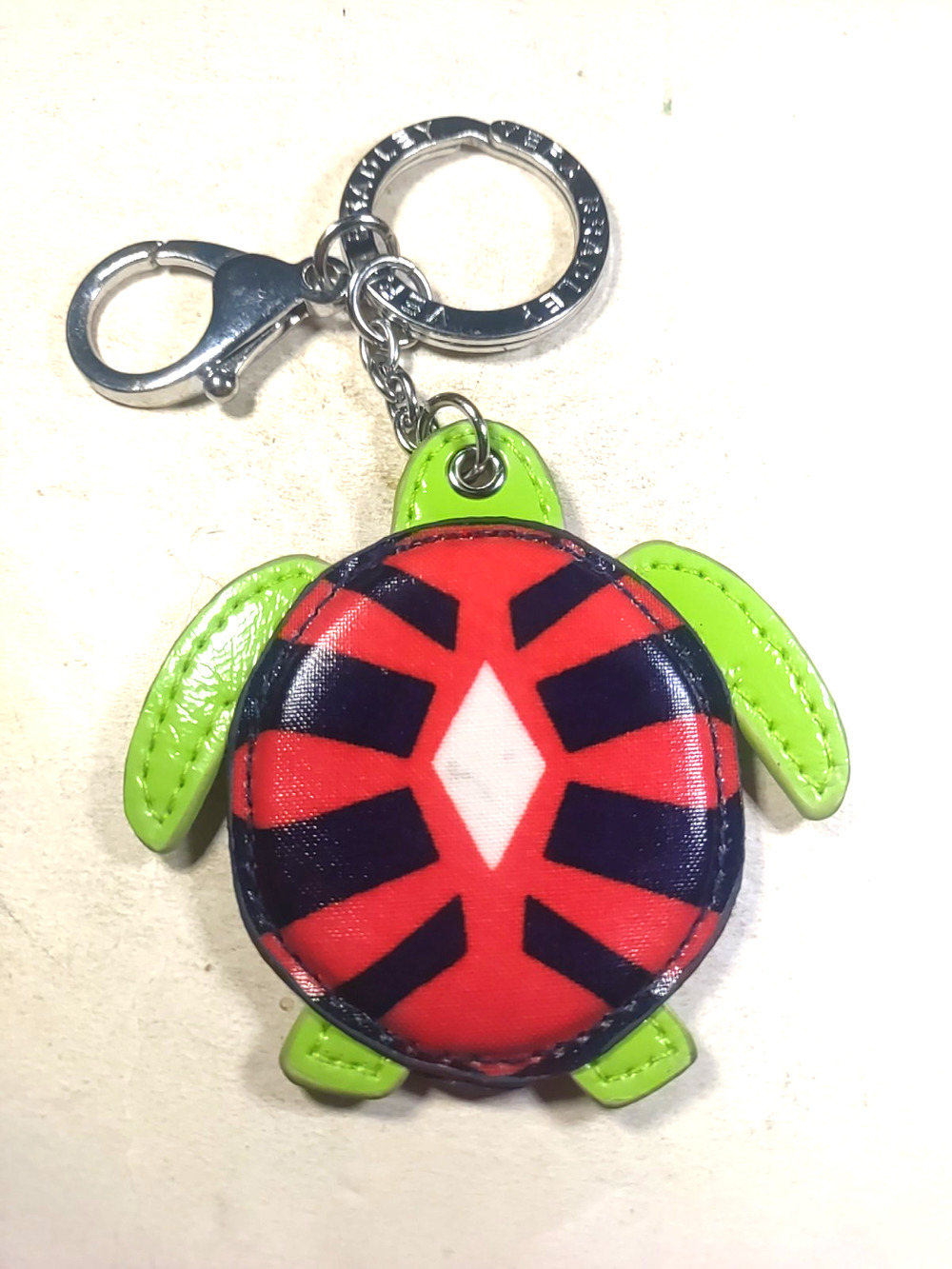Vera Bradley Purse Clip Keychain Turtle Green Red Black White Vinyl
